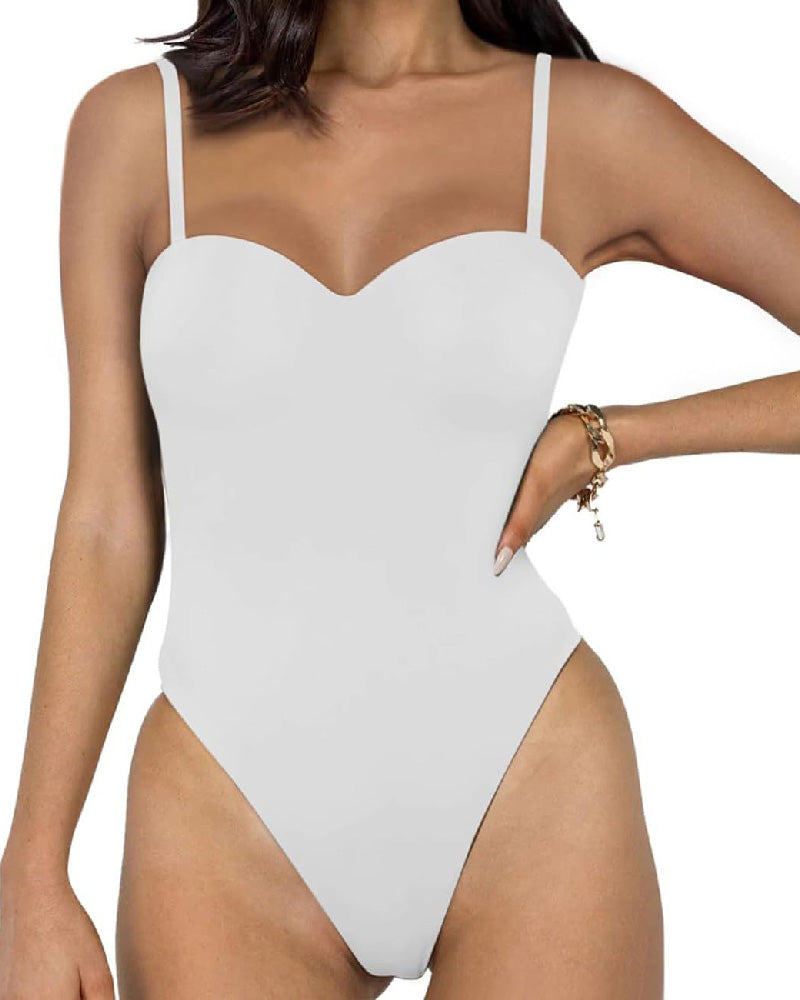 Damen Sexy Ärmelloses V-Ausschnitt Doppellagiges Tube Top Bodysuit