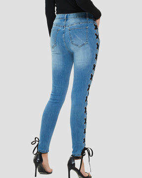 Sexy Seitlich überkreuzte Schmale Jeans mit Schnürung für Damen