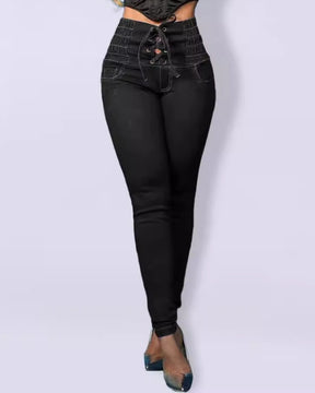 Skinny Jeans mit Hoher Taille und Bauchkontrolle Sowie Hüftlifting und Schnürung