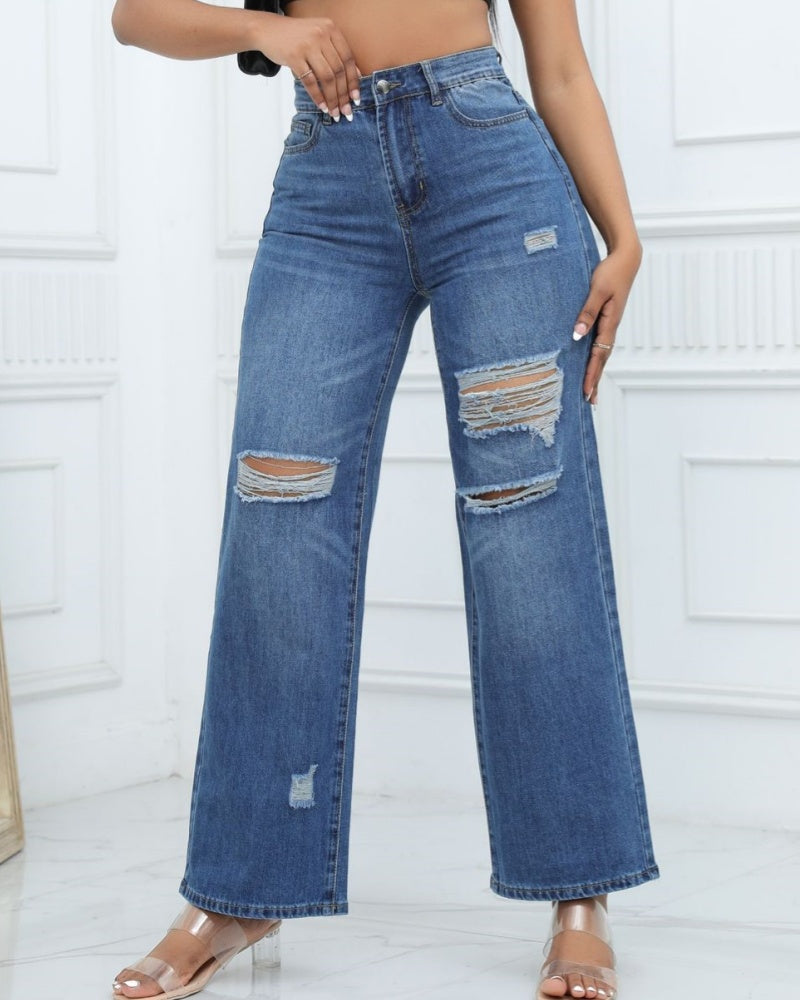 Elegante Jeans mit Weitem Bein und Hoher Taille