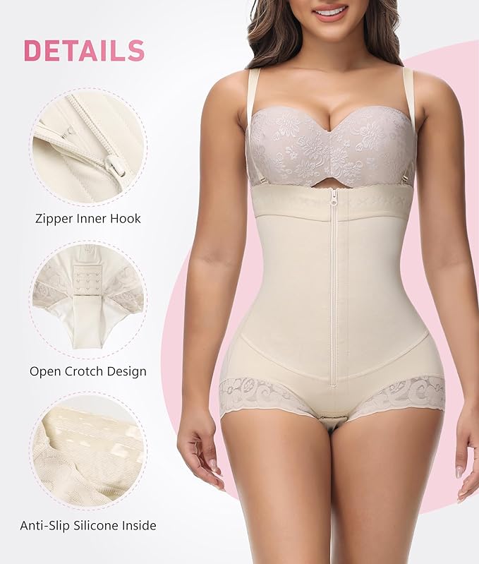 Shapshe® Fajas Colombianas Bauchweg Reißverschluss Offene Brust Stark Formend Shapewear Bodys