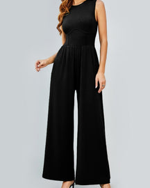 Weste mit Rundhalsausschnitt Hohe Taille Jumpsuit Hose mit Weitem Bein