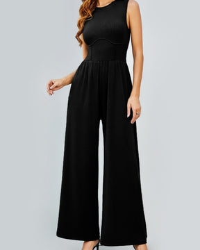 Weste mit Rundhalsausschnitt Hohe Taille Jumpsuit Hose mit Weitem Bein