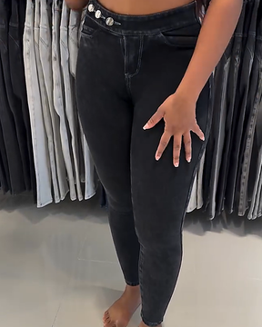 Jeans mit Hoher Taille Verstellbarem Hüftlifting und Bauchkontrolle (Vorverkauf)