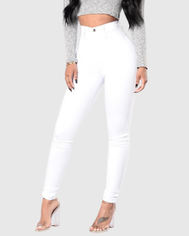 Übergroße Elastische Skinny-Jeans mit Hoher Taille und Hüftbetonung Verwaschene Skinny-Jeans