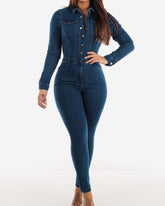 Einteiliger Jumpsuit für Damen Po Lifting Jeans mit Mehreren Taschen