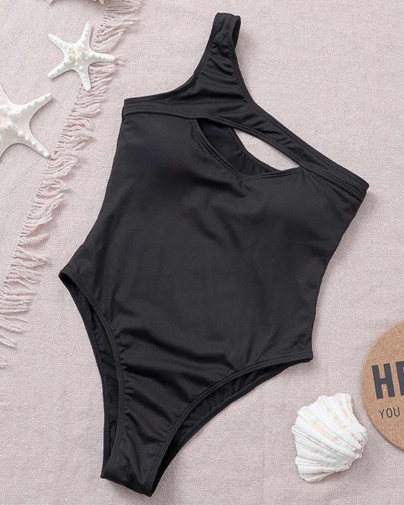 Damen Eine Schulter Gerippte Hohl Bodysuit Einfarbig Ein Stück Push-up Shapewear