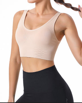 Damen Bügellose Hochstützende Verstellbare Gepolsterte Push-Up Crop Tanktop Sport BH