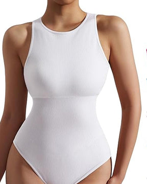 Gerippter ärmelloser Dreieck-Bodysuit für Damen