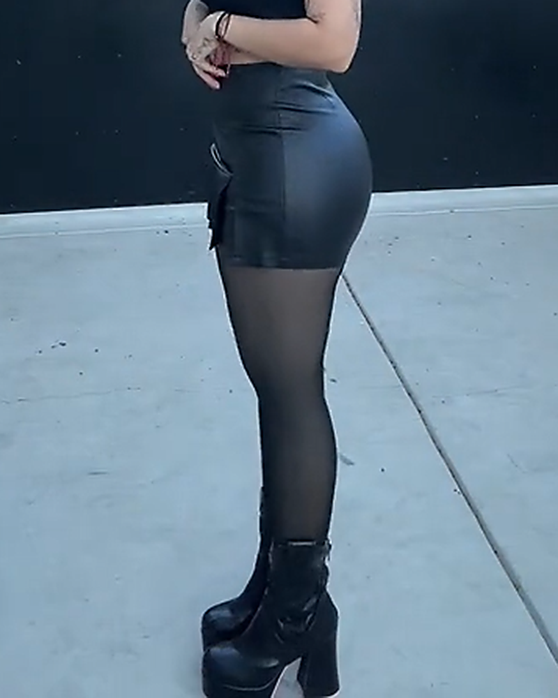 Sexy Lederrockhose mit Schlitz und Hoher Taille zum Schutz vor Entblößung