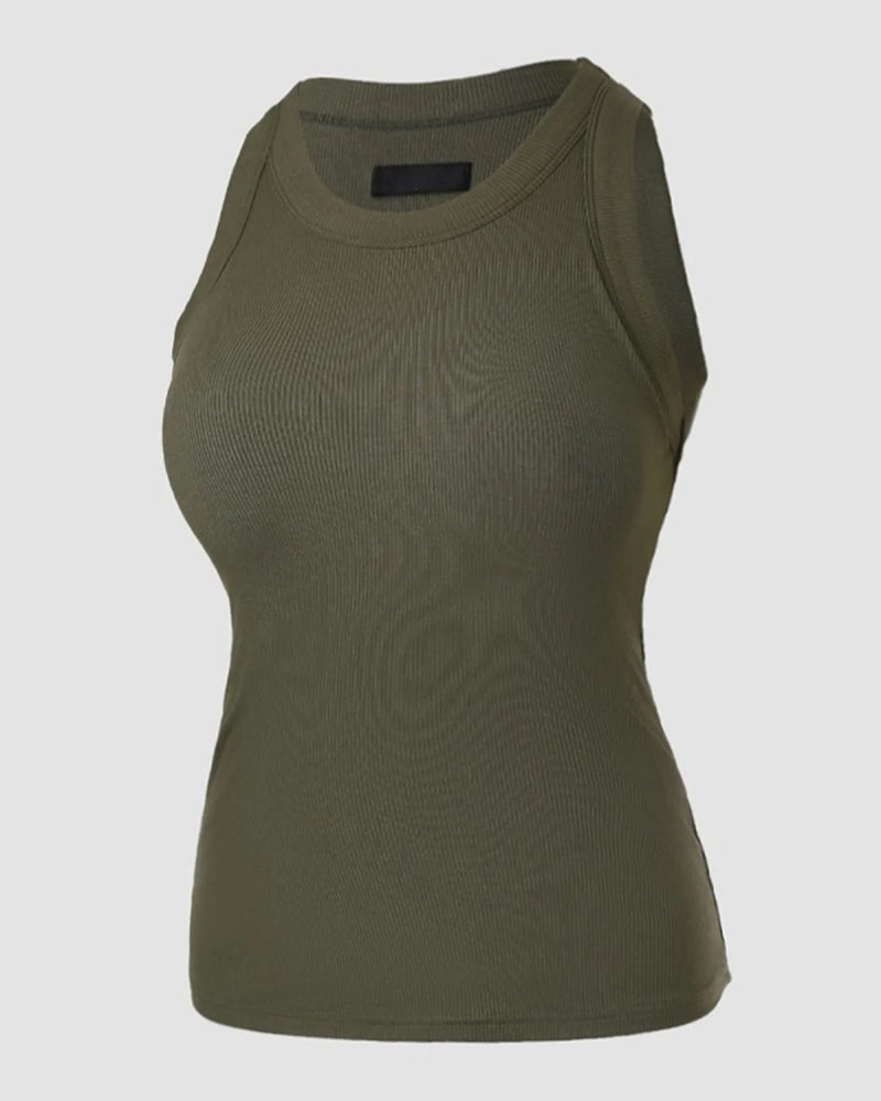 Gerippte Weste mit Rundhalsausschnitt und Brustpolster Padded Tops