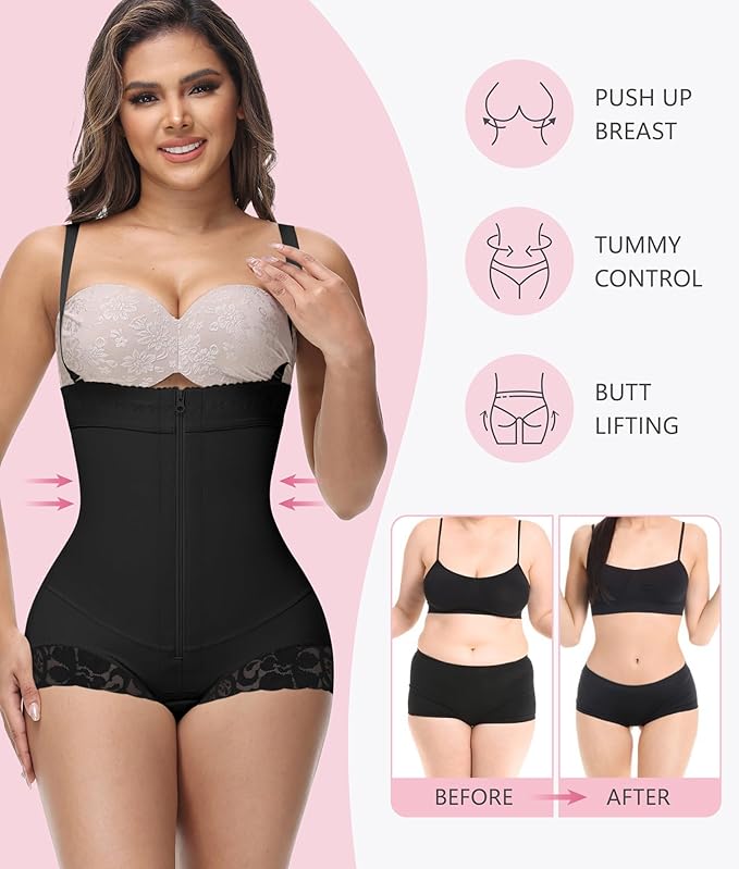 Shapshe® Fajas Colombianas Bauchweg Reißverschluss Offene Brust Stark Formend Shapewear Bodys