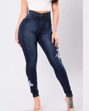 Slim-Fit-Jeans mit Hoher Taille und Stickerei