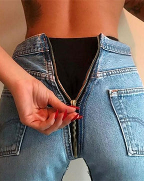 Sexy Skinny-Jeans mit Reißverschluss Hinten für Damen