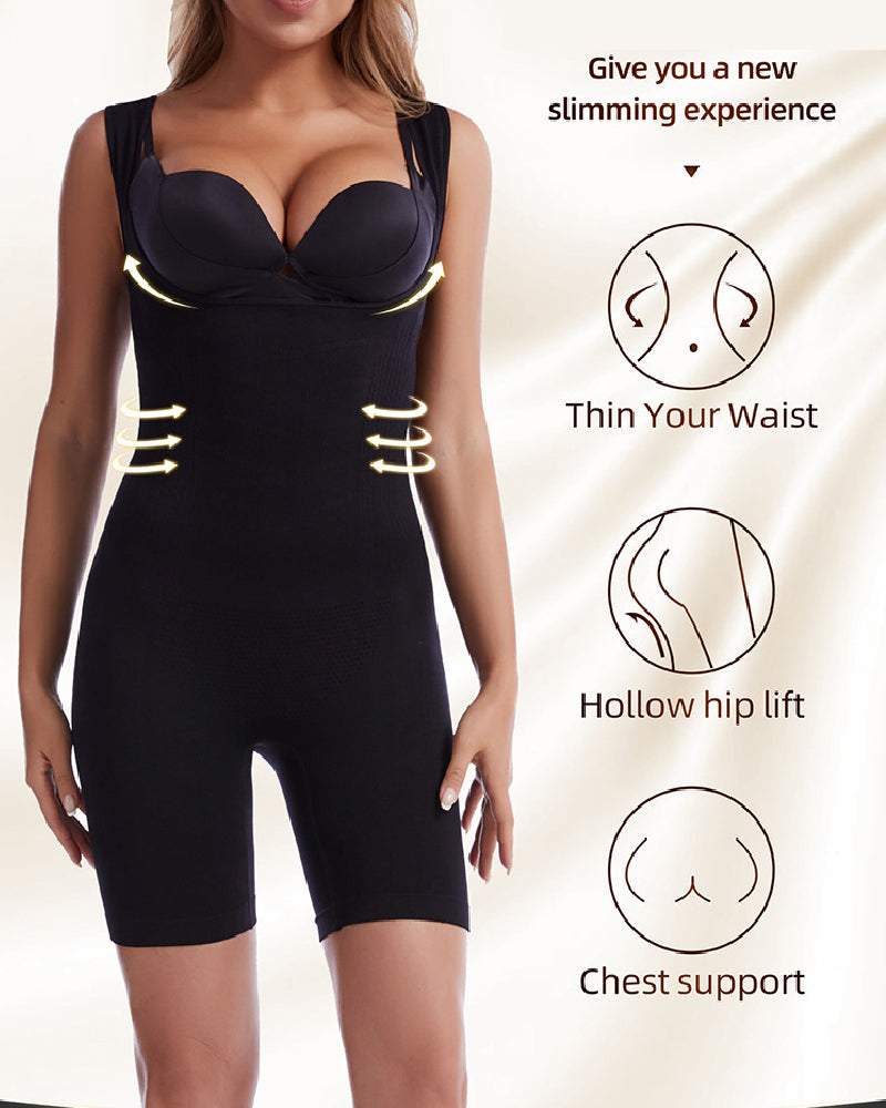 Nahtloser Offener Brust Bauchweg Ganzer Bodysuit  Ärmellos Oberschenkel Schlankere Shapewear