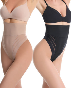 Damen Gestreifte Mesh Hüftlift Shapewear Shorts Tanga Korsett Körperformende Unterwäsche