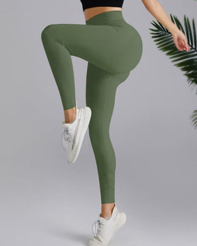 Lange Yogahose in Nude mit Hoher Taille und Bauchkontrollierender Pfirsich-Hüfte