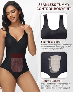 Damen Bauchweg Nahtloser Sommer Eisseide Bodysuit Kompressions V-Ausschnitt Body Shaper