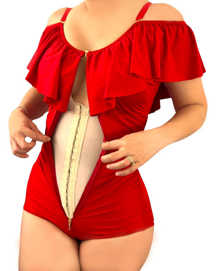 Shapshe® Bademode Bauchweg Einteiliger Gerüschter Triangel Shape Badeanzug