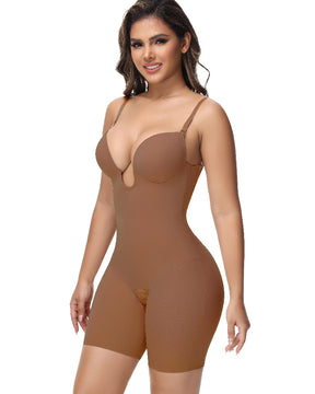 Damen U-Plunge Trägerlos Bodysuit Bauchkontrolle Integriertem BH Shapewear