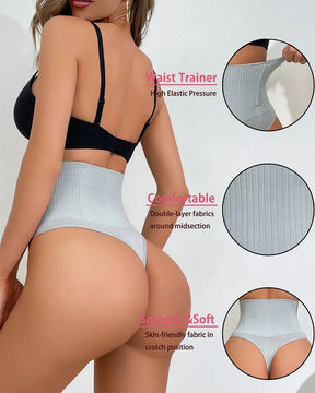 Damen Hoher Taille Streifen Shapewear Höschen Po-Lift Formender Tanga