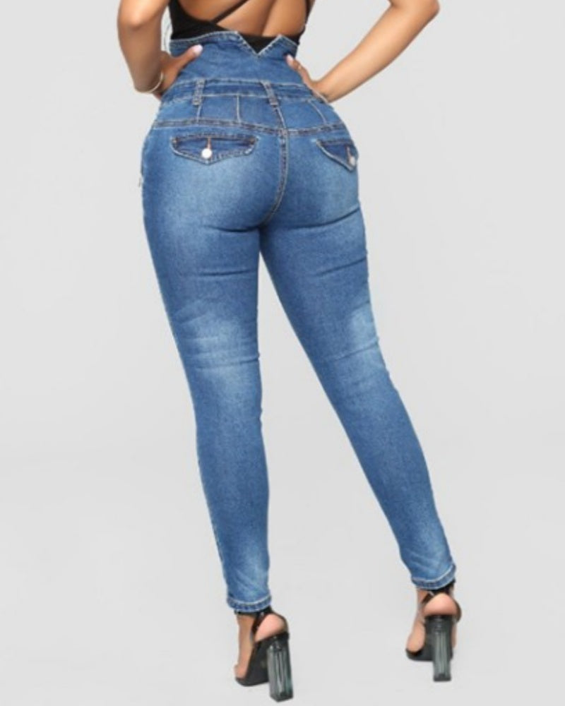 High Waist Vierreihige Stretch Slim-Fit Jeans für Damen