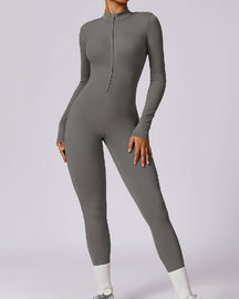 Einteiliger Athleisure Jumpsuit Lange Ärmel Frontreißverschluss Voll Bodysuit