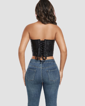 Damen Nahtloses Herzausschnitt Trägerloses Schnürung Crop Top Korsett