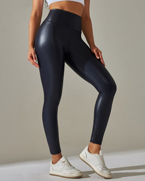 Hohe Taille Enge Sexy PU-Lederhose Bunte Yogahose für Damen