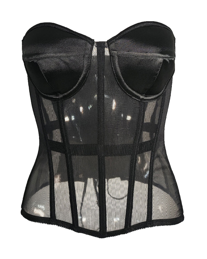 Damen Sexy Mesh Überbrust Korsett Tops Vintage Durchsichtig Schlanke Bustiers