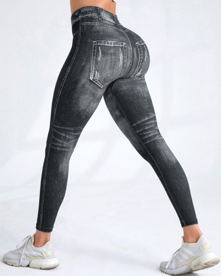 Nahtlose Gedruckt Imitation Denim Yoga Hosen frauen Quick Dry Hohe Elastische