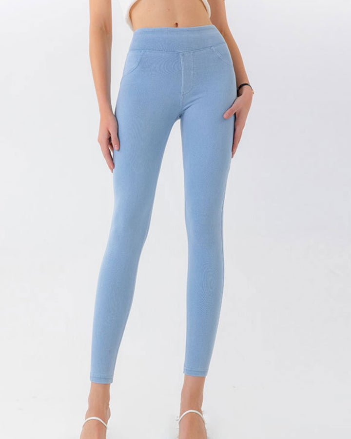 Doppel Tasche Yoga Jeans Hohe Taille Abnehmen Sport Atmungsaktiv