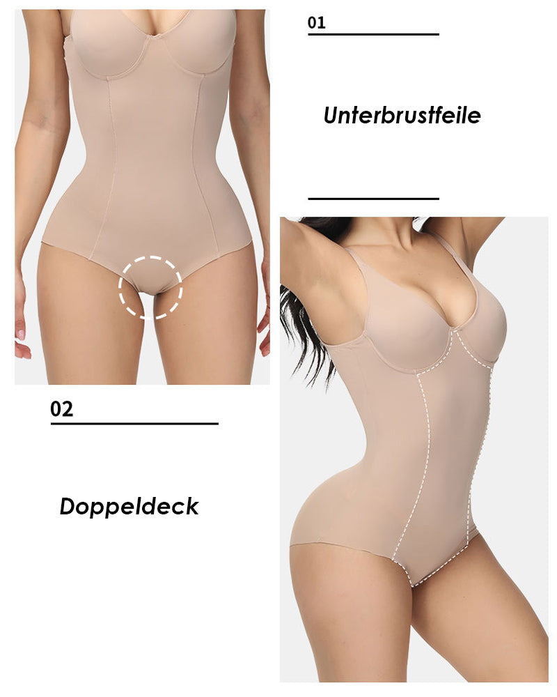 Damen Einfarbige Ärmellos Bauchkontroll Bodysuit Korsett Nahtloser Shapewear