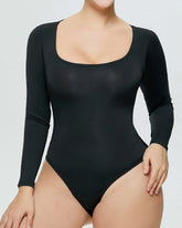 Damen Nahtlose Quadratischem Ausschnitt Langen Ärmeln Formende Tanga Unterhemd Bodysuits