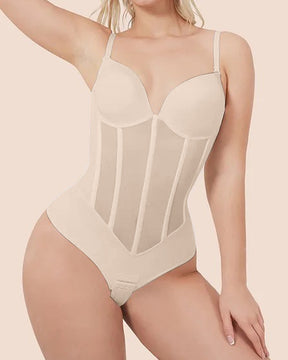 Damen Bauchweg Tanga Durchsichtiges Mesh Korsett-Oberteil Rückenfreier Bodysuits