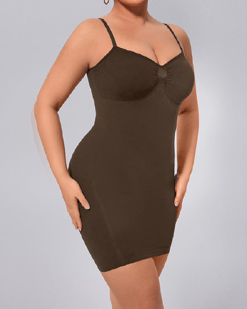 Damen Schlichtes Schlankheits Shapewear Slip Kleid Nahtlos Bauchweg Cami Unterkleid