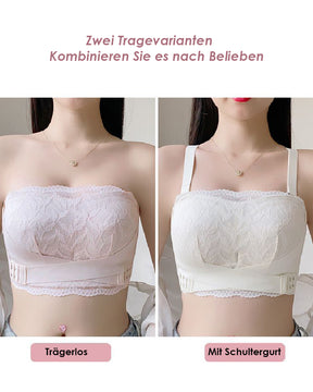 Damen Trägerlos Spitzen Tube Top Kabellos Rutschfest BH Mit Überkreuzte Seitliche Schnallen