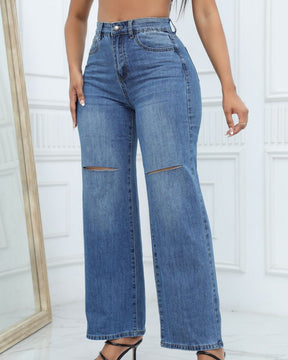 Vielseitige Jeans mit Hoher Taille und Weitem Beinschnitt