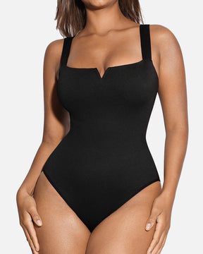 Quadratischem Ausschnitt Einteiliger Bodysuit Ärmellos Bauchkontrolle Shapewear