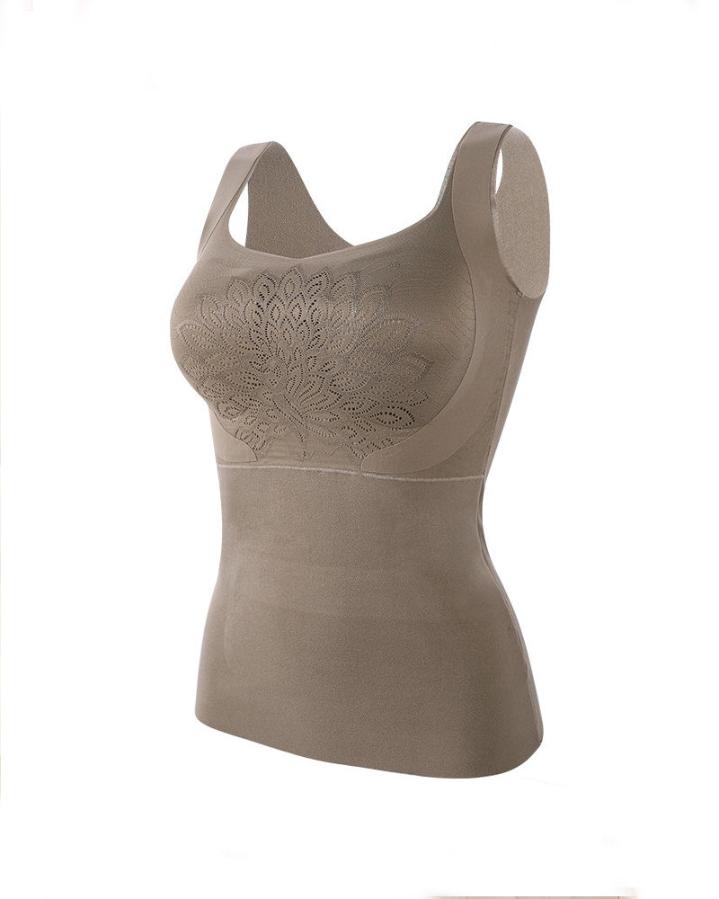 Damen Nahtlose Thermo Push-Up Unterwäsche Weste Heizung Integrierter BH Tank Tops