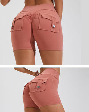 Damen Yoga Shorts Hip Lift Cargo Gesäßtaschen