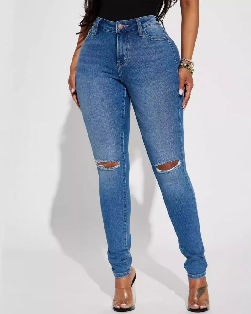 Skinny Jeans mit Verwaschenem Stretch Hüftlifting Jeans