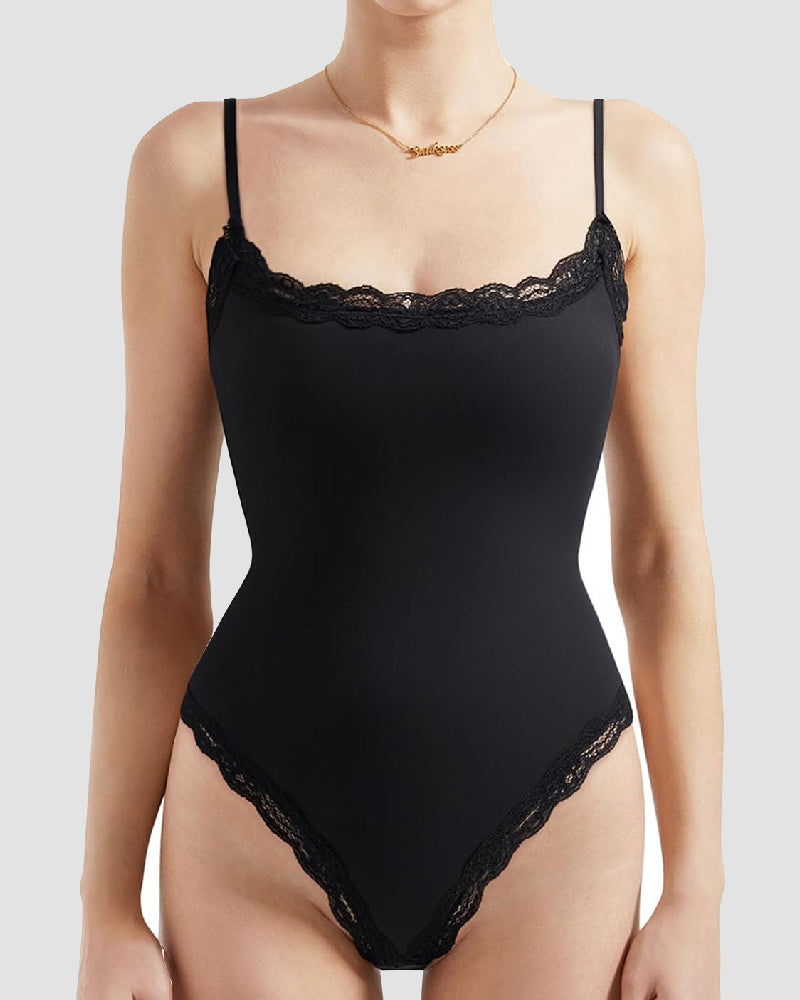 Damen Sexy Spitzenbesatz Spaghettiträgern Ärmellos Weichem Bodysuit