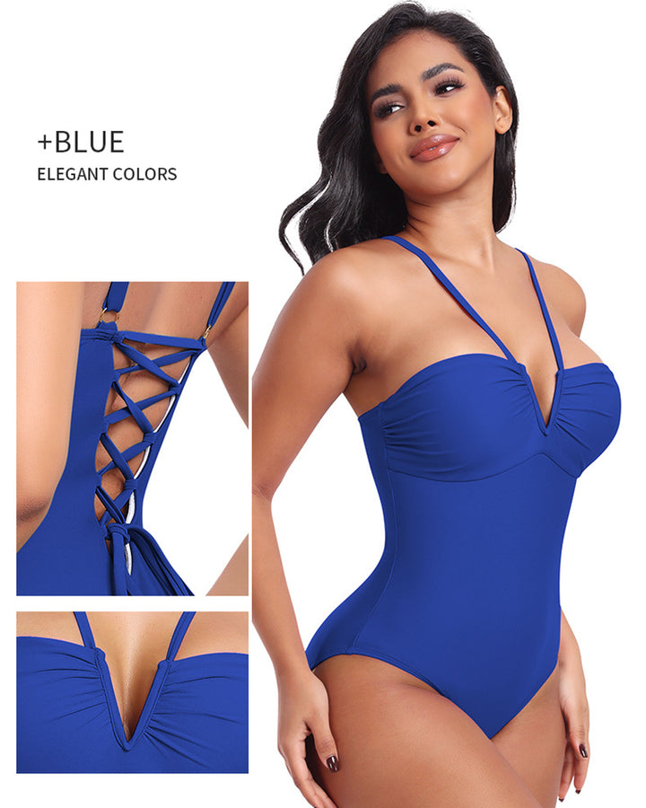 Shapshe® Sexy Neckholder-Badeanzug mit V-Ausschnitt und Riemchen Dreieck-Design
