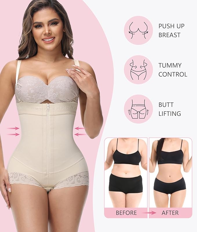 Shapshe® Fajas Colombianas Bauchweg Reißverschluss Offene Brust Stark Formend Shapewear Bodys