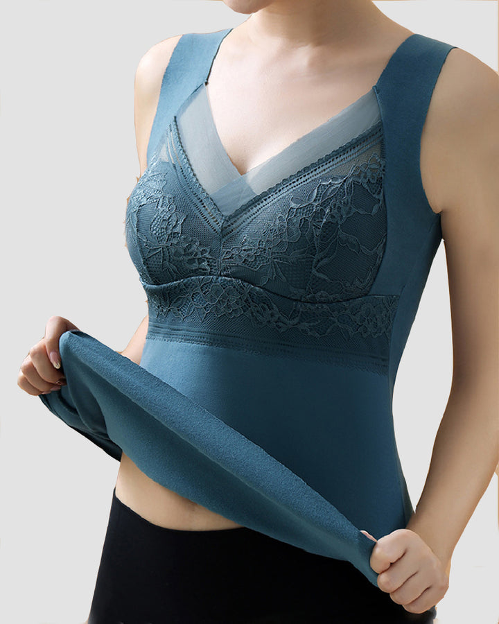 2-in-1 Thermo Unterwäsche Weste V-Ausschnitt Nahtlos Integrierter BH Tank Tops