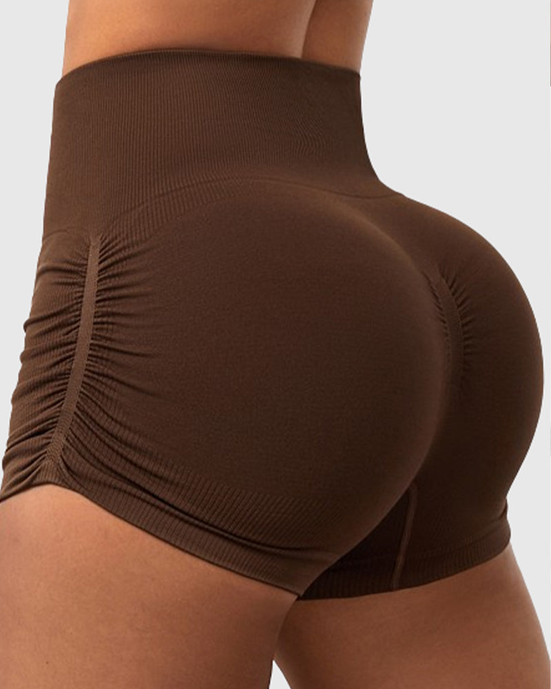 Seitlicher Kordelzug Hohe Taille Einfarbige Yoga Shorts mit Fäden