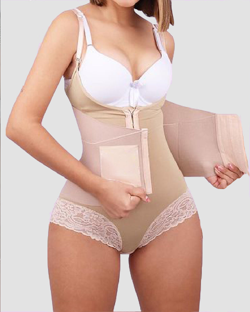 Dünnen Trägern doppelter Bauchweg Shapewear Sanduhr Korsett Spitze Bodysuit