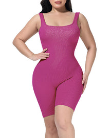 Damen Gerippter Po-Lift Shapewear Breite Träger  Schmaler Oberschenkel Tanktop Overall