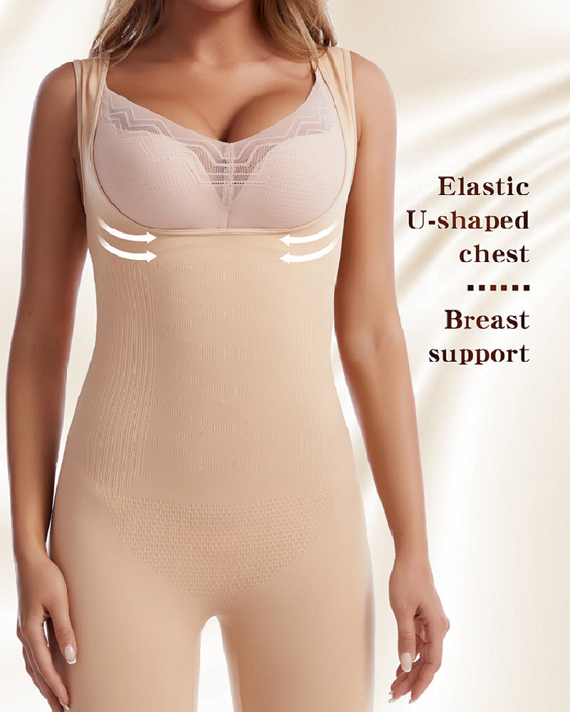 Nahtloser Offener Brust Bauchweg Ganzer Bodysuit  Ärmellos Oberschenkel Schlankere Shapewear